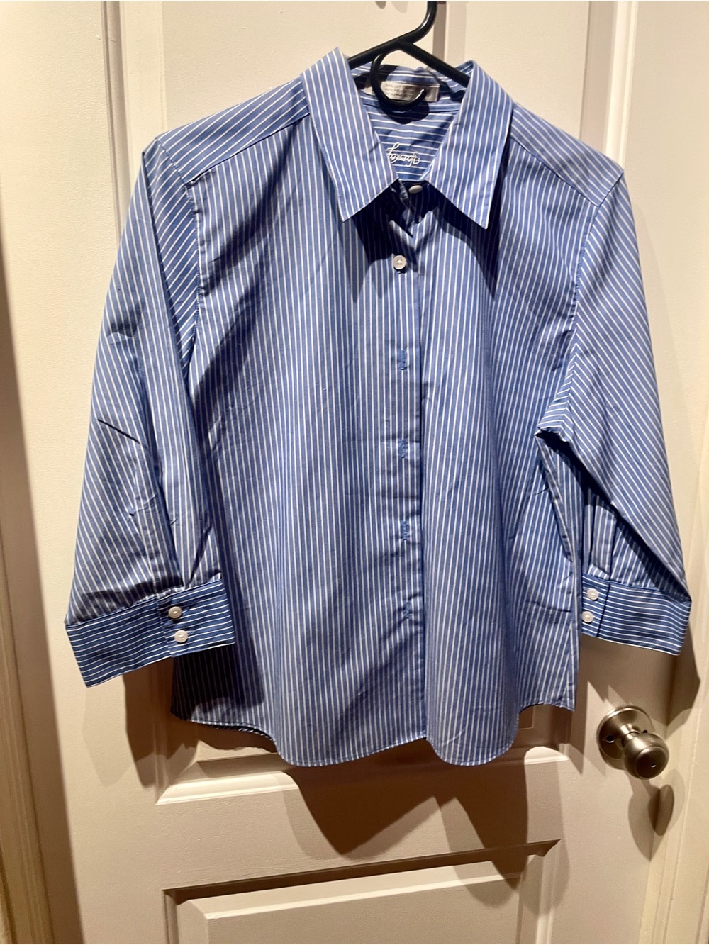 Foxcroft Blue and White Pinstripe Button-Down Shirt
